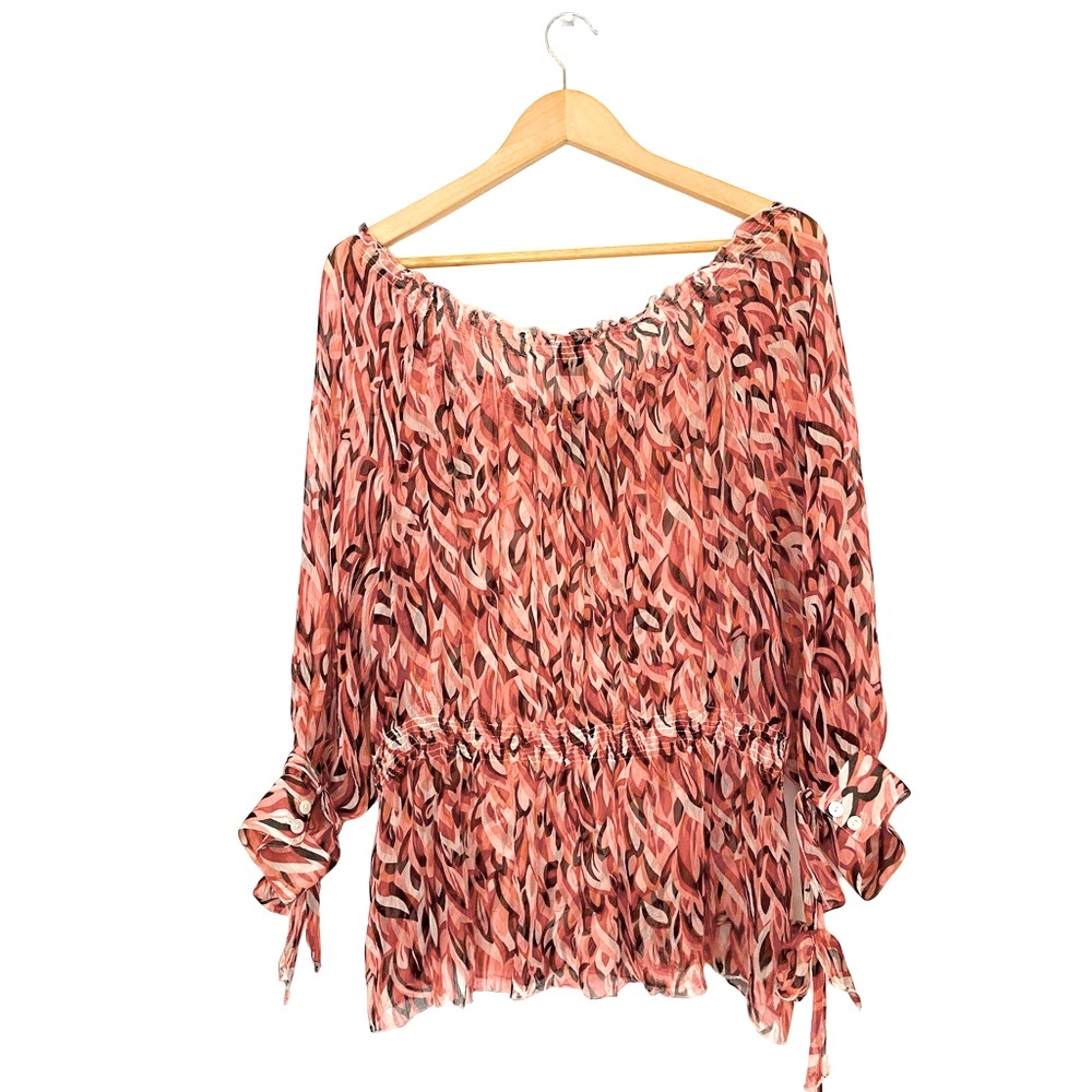 bob mackie studio silk  Red and Black Abstract Blouse xl